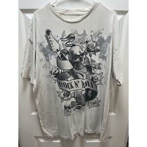 Distressed Rock N Roll Skull Snake Graphic Tee 2XL